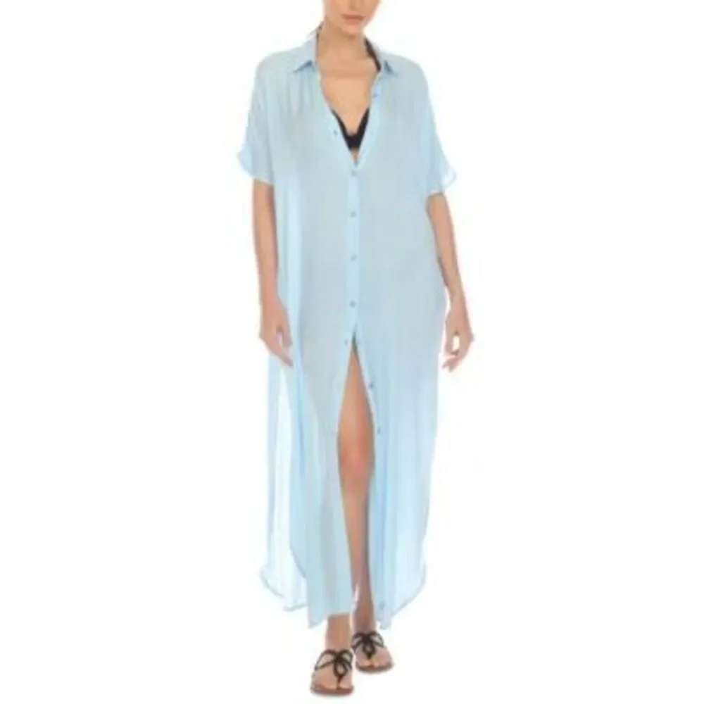 Raviya Blue Button-Down Maxi Dress Cover-Up Swimsuit M